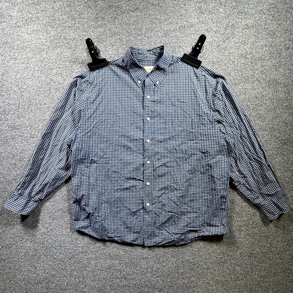 Eddie Bauer Shirt Men's XL Blue White Gingham Check Cotton Casual Button Down